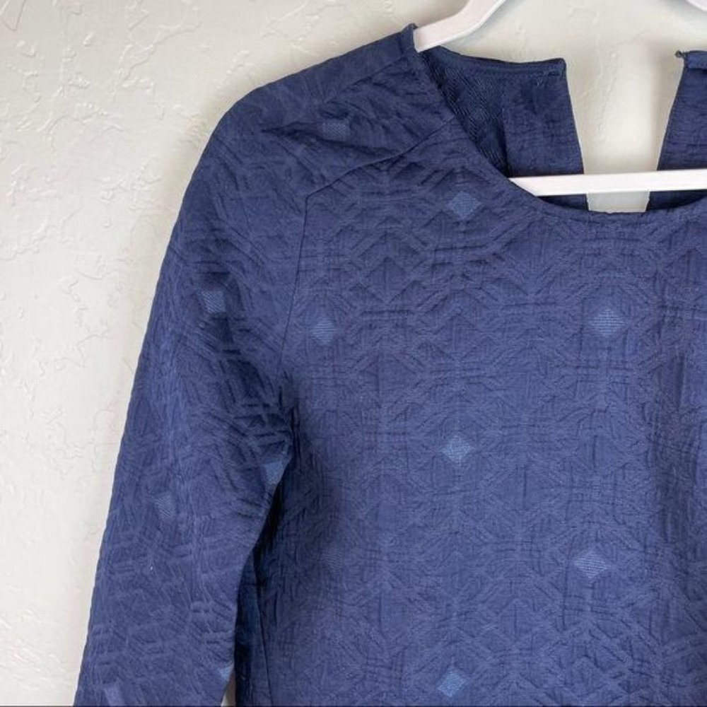 J Crew Blue Brocade Quilted Zip Layering Top Womens Size 00 3/4 Sleeve Side Zips - Picture 6 of 9